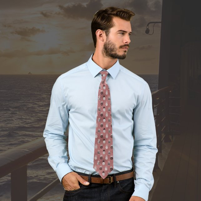 Gravata Abacaxi branco preto-rosa (Criador carregado)