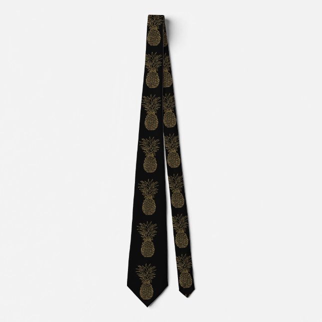 Gravata Abacaxi tropical Elegante Dourado e negro (Frente)