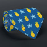 Gravata Abacaxis e Blue Floral Tropical Blue<br><div class="desc">Fruta tropical e padrão azul floral.</div>