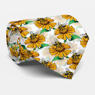 Gravata Abelha na Design de padrão de flores de girassol