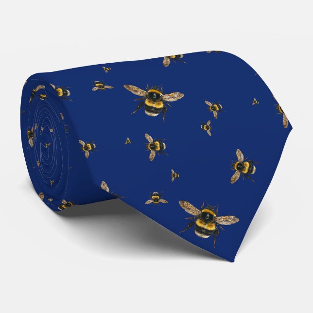 Gravata Abelhas voadoras Marinho azul-padrão (Rolled)