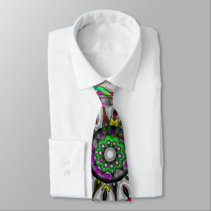Gravata Abnormal red green colorful kaleidoscope mandala t
