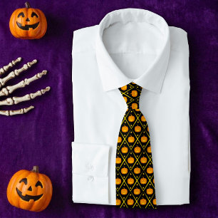 Gravata Abóboras de Halloween Jack o' Lantern Pretas e Lar