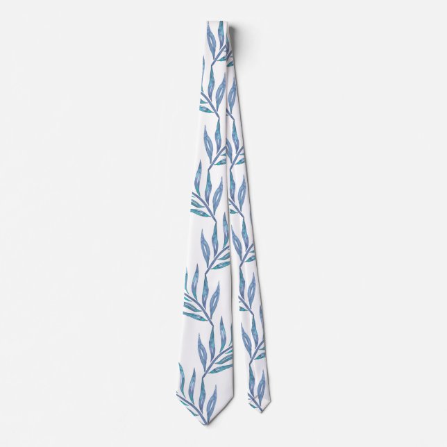 Gravata Abstract blue palm leaves (Frente)