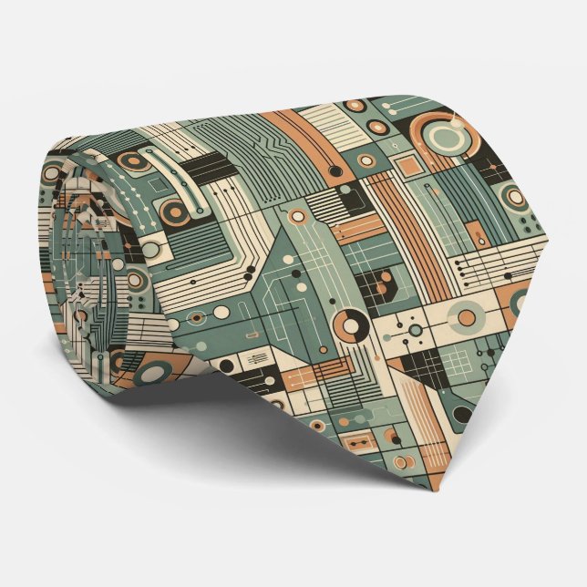 Gravata Abstract Circuit Board - Retro Mid Century Modern  (Rolled)