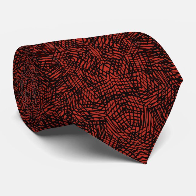 Gravata Abstract Contemporary Black Crosshatch On Red Rust (Rolled)