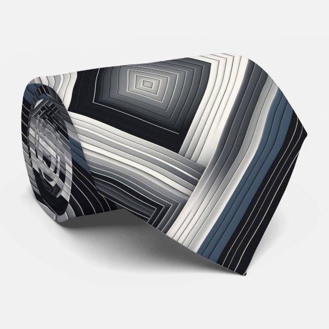 Gravata Abstract Diagonal Stripe Silver Black White  (Rolled)