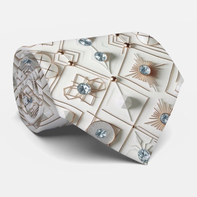 Gravata Abstract Mid Century Modern White Diamonds (Rolled)