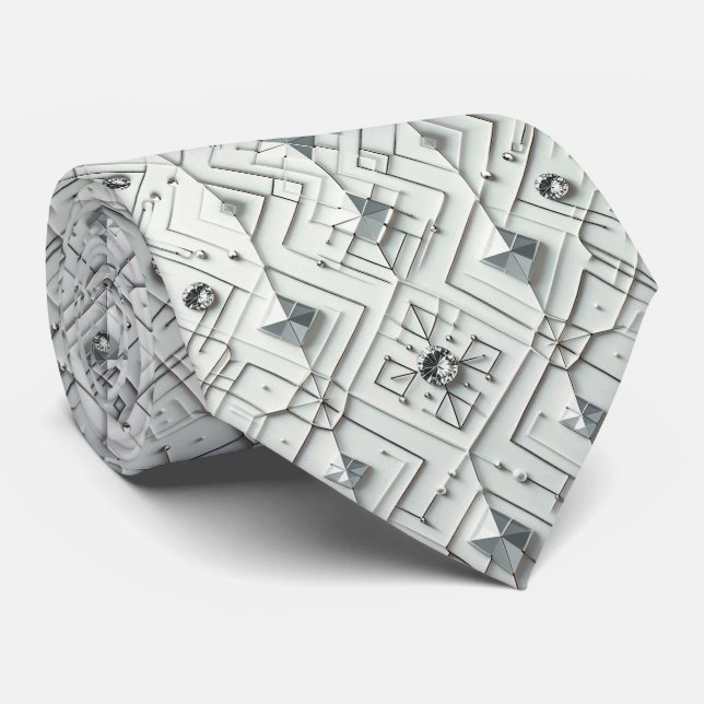 Gravata Abstract Mid Century Modern White Diamonds (Rolled)