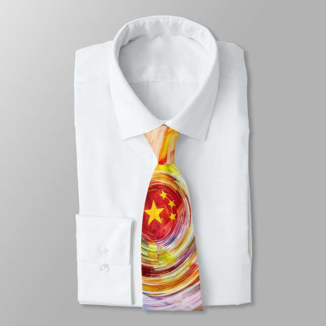 Gravata Abstract USA-China Star Fusion Necktie  ("A vivid swirl of color and culture piece")