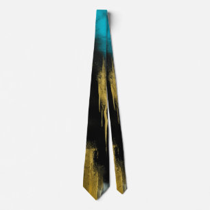 Gravata Abstrato artística em turquesa, Dourada e negra