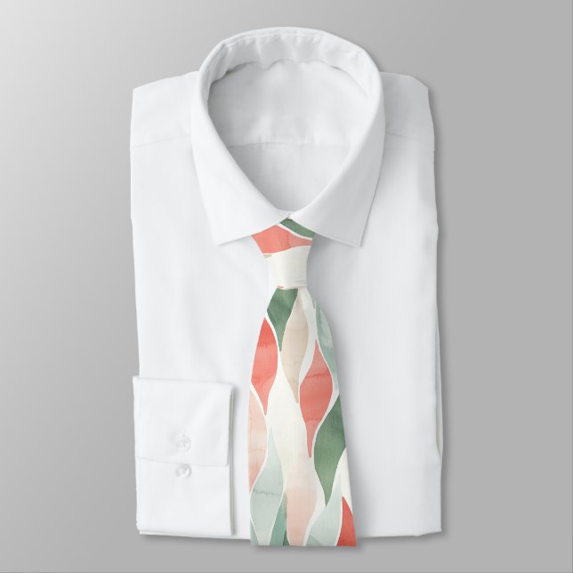 Gravata Abstrato Branco Menta Creme Verde Vermelho (Amarrado)