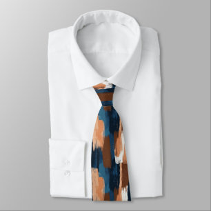Gravata Abstrato Brushstrokes em Azul, Branco e Marrom