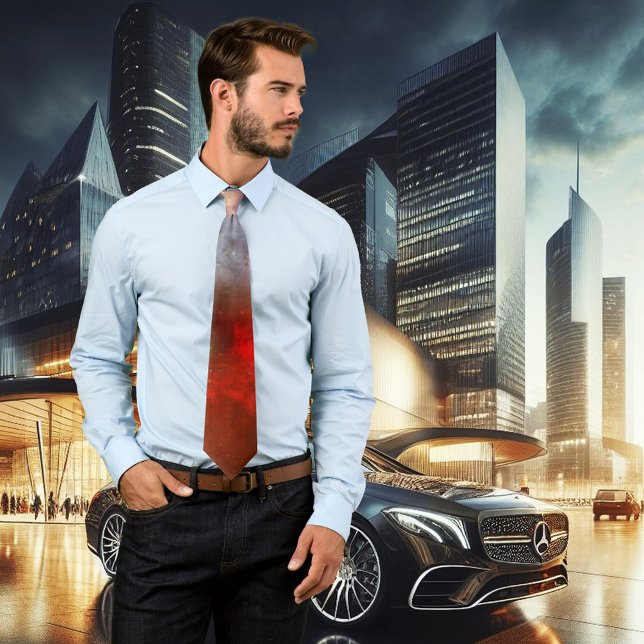 Gravata Abstrato de Articulação do Espaço Vermelho Apaixon (Tie with abstract sci-fi space art inspired by Hubble)