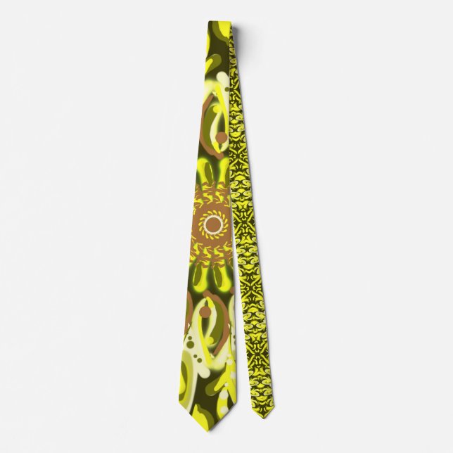 Gravata Abstrato de Padrão Floral de Chrysanthemum Amarelo (Frente)