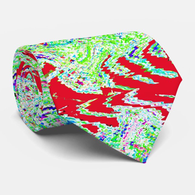 Gravata Abstrato de Padrões de espiral Vermelho Verde Bril (Rolled)