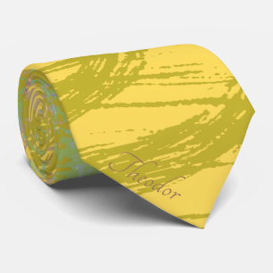 Gravata Abstrato Dourado Borboleta Amarelo Pastel Azul_