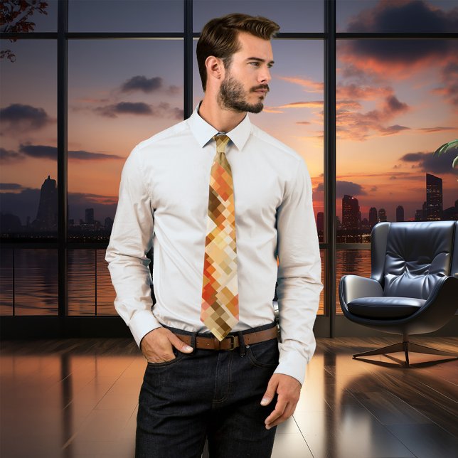 Gravata Abstrato Geométrica Modern Terra Cotta (Modern design tie featuring an abstract geometric tiled design in warm terra cotta and earth colors)