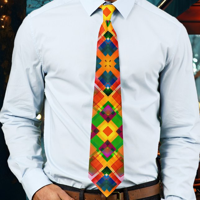 Gravata Abstrato Geométrico Design Tie Moderno Colorida (Tie with a modern version of the classic plaid, an abstract geometric pattern in bright colors)