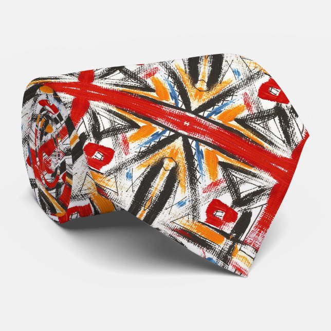 Gravata Abstrato Geométrico Moderno Pintado à Mão (Rolled)