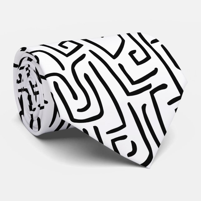 Gravata Abstrato Lines 130318 - Preto sobre branco (Rolled)