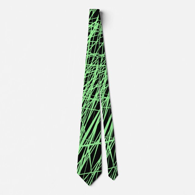 Gravata Abstrato Linhas - Verde Mint em Preto (Frente)