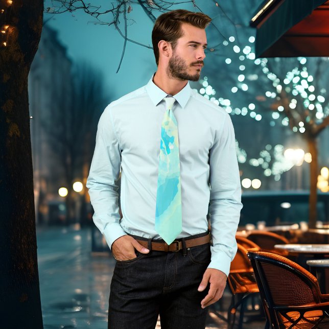 Gravata Abstrato Ocean Wave Aqua Watercolor Tie (Eye-catching tie with an abstract turquoise blue watercolor inspired design.)