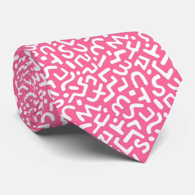 Gravata Abstrato Pattern 170822 - White on Deep Pink (Bran (Rolled)