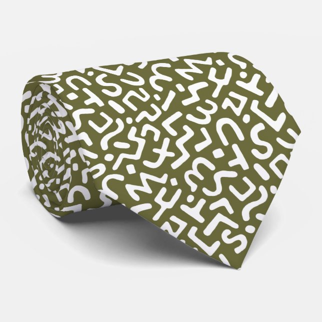 Gravata Abstrato Pattern 170822 - White on Olive Drab (Rolled)