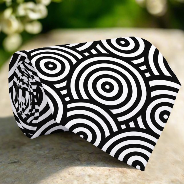 Gravata Abstrato Preto Círculos Brancos Linhas Fundo (Criador carregado)