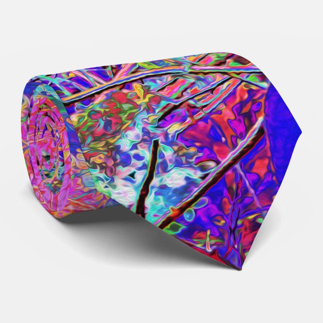 Gravata Abstrato púrpura e azul-hidrangea com magenta (Rolled)