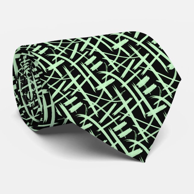 Gravata Abstrato Strokes 020524 - Ghost Green and Black (v (Rolled)
