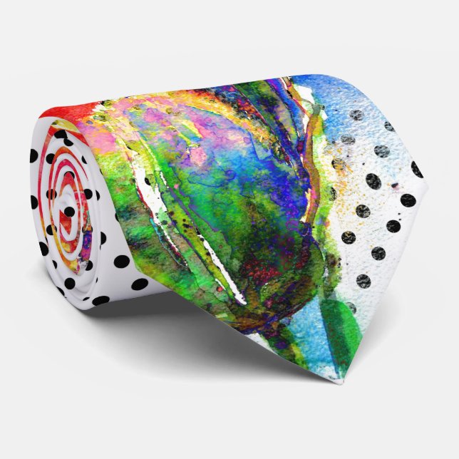 Gravata Abstrato vermelho Elegante bolinhas de aquarela fl (Rolled)