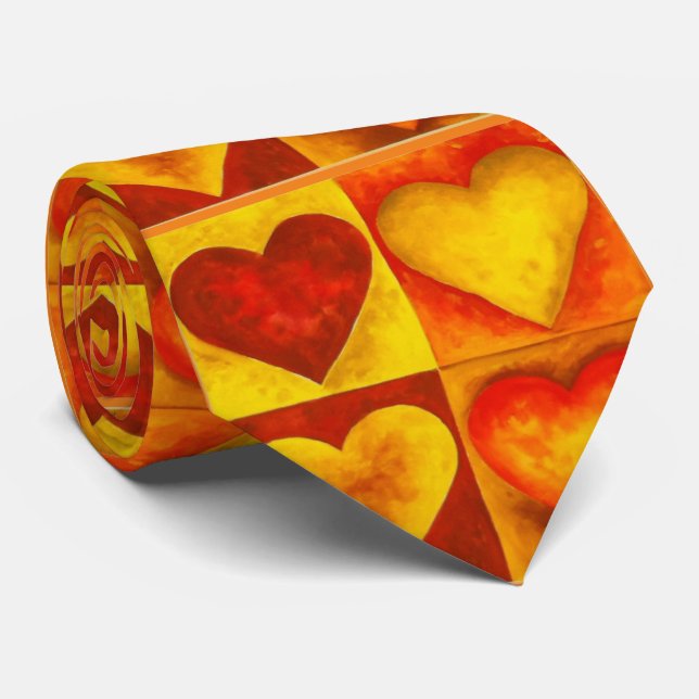 Gravata Abstrato Watercolor Heart Red Heart Tie Tie (Rolled)