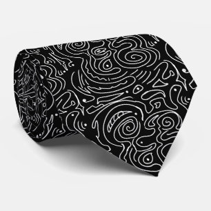 Gravata Abstrato White Swirl Line em preto
