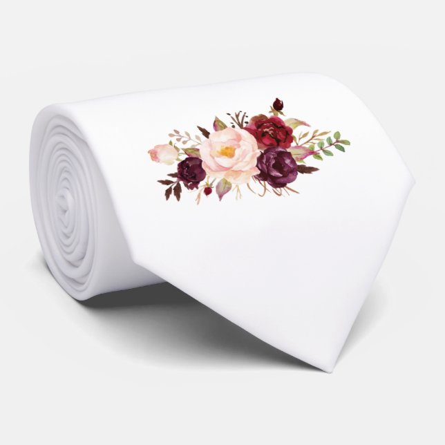 Gravata Acessórios de terno do Burgundy Blush Floral Groom (Rolled)