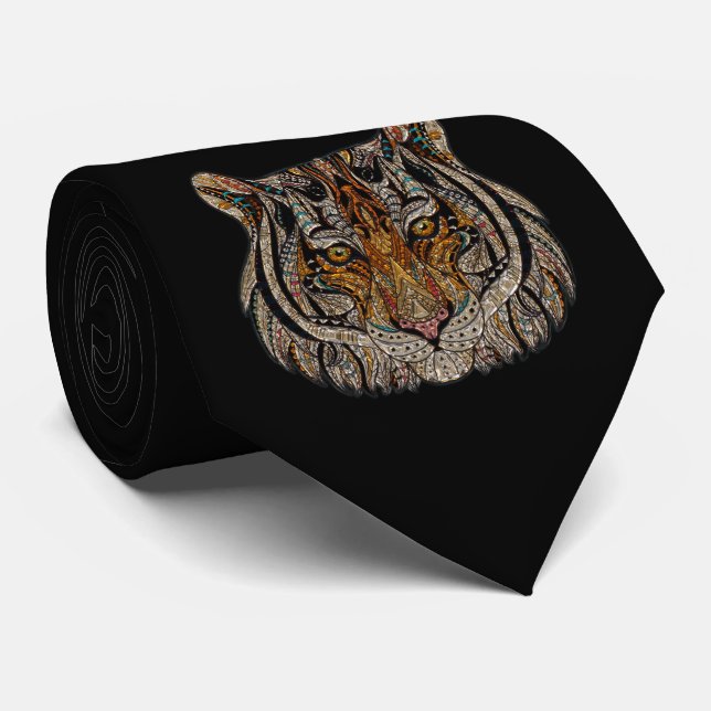 Gravata Adorável Fofo, Cabeça de Tigre, Preto (Rolled)