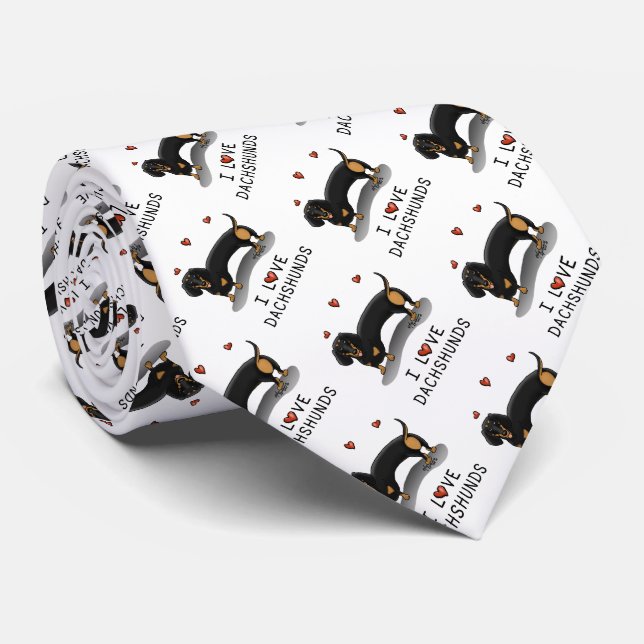 Gravata Adoro Dachshances (preto e bronzeado) (Rolled)