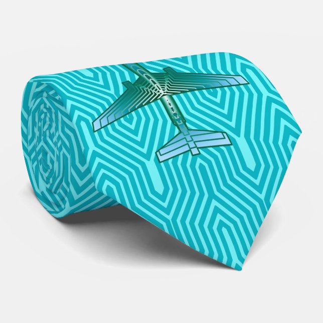 Gravata Aeronave Art Deco, Turquesa, Teal e Aqua (Rolled)