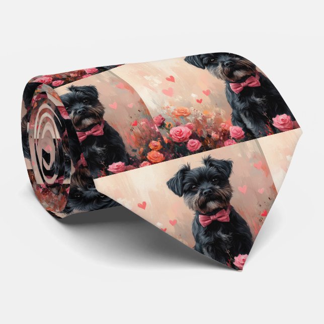 Gravata Affenpinscher com Rosas - Dia de os namorados (Rolled)