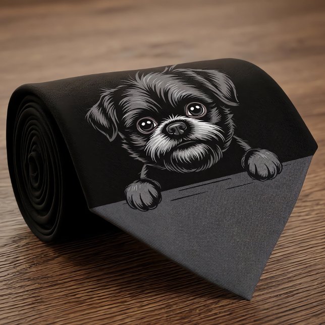 Gravata Affenpinscher Funny Peeking Puppy Dog Lover (Affenpinscher neck tie.)