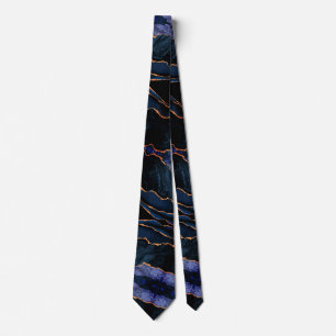 Gravata Agata Azul Naval Dourado Brilho