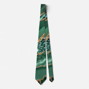 Gravata Agate Green Dourado Emerald Glitter Marble Tie