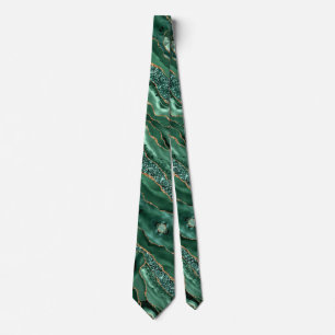 Gravata Agate Green Dourado Glitter Party Neck