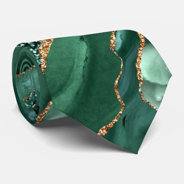 Gravata Agate Green Dourado Glitter Party Neck (Rolled)