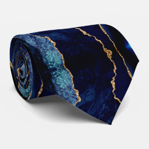 Gravata Agate Marinho Azul Dourado Marble Tie Moderno