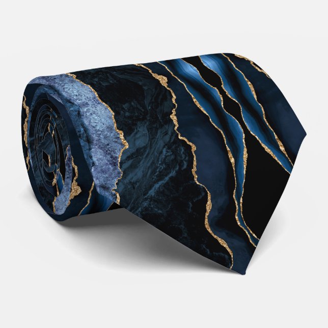 Gravata Agate Marinho Blue Marble Sparkle Tie (Rolled)
