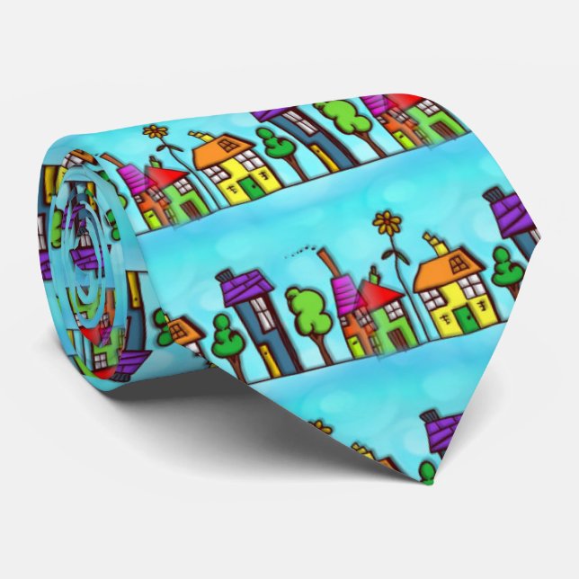 Gravata Agente Imobiliário Azul Cute Neck Tie (Rolled)