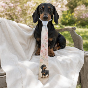 Gravata Água-forte Floral de Primavera Dachshund