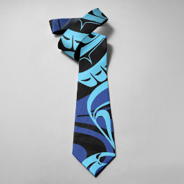 Gravata Águia Preta Azul Haida Pássaro Trovão Arte Nativa